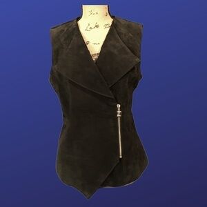 PAMELA MCCOY COUTURE 100% Suede Vest, BLACK, Women's Size Small, NWOT